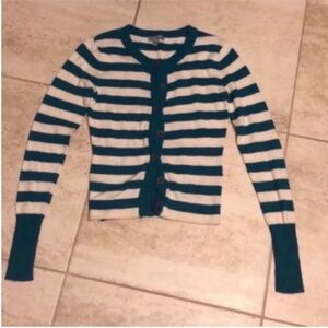 Delias Teal striped cream wool blend button down Cardigan sweater medium M